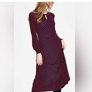 Boden Long Sleeve midi Dress in Navy and Red